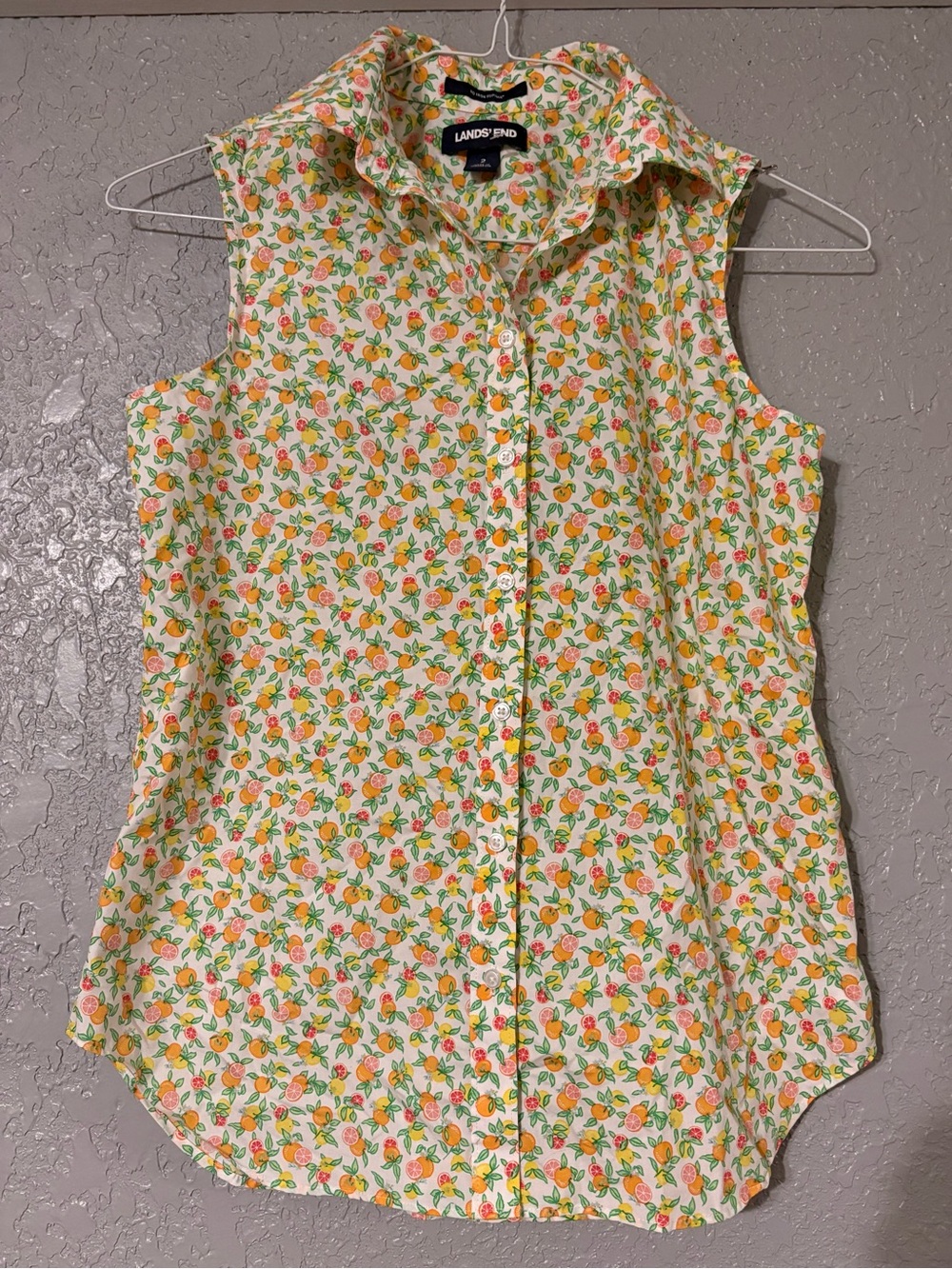 Lands' End Floral Sleeveless Button-Down Top in Yellow, Green & Pink